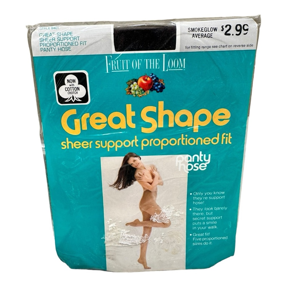 Vintage Fruit of the Loom Great Shape Sheer Support pantyhose Average Smokeglow